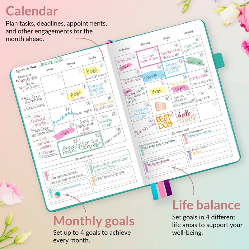 GoGirl Planner and Organizer for Women â€“ Compact Size Weekly Planner, Goals Journal & Agenda to Improve Time Management, Productivity & Live Happier. Undated â€“ Start Anytime, Lasts 1 Year â€“ Turquoise - Image 4